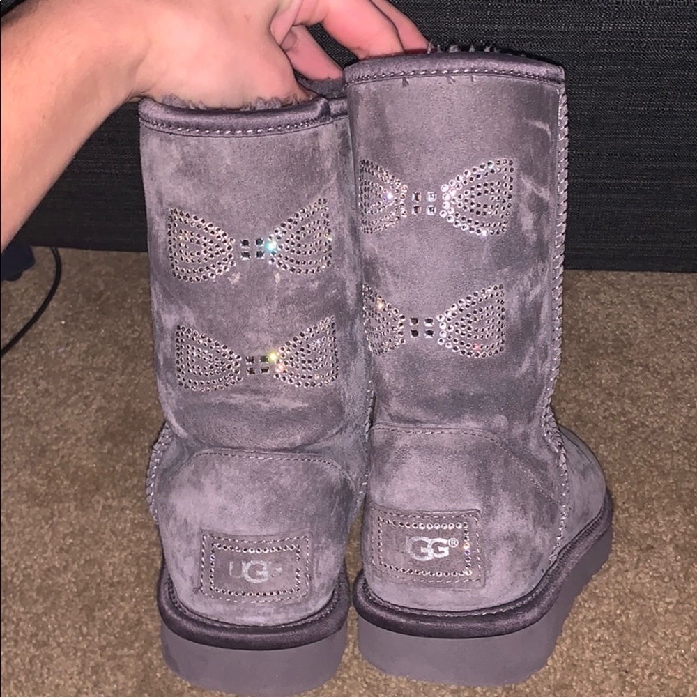 Grey uggs with rhinestones